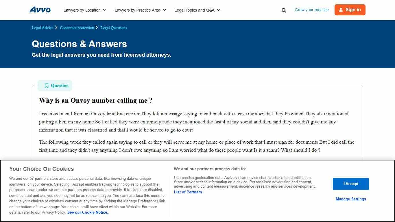 Why is an Onvoy number calling me ? - Legal Answers